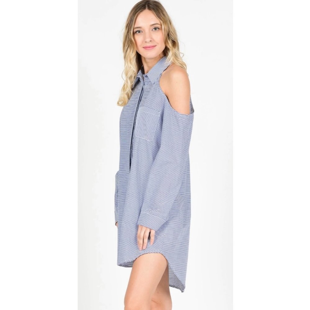 DO+BE Black Stripes Cold Shoulder Shirt Dress